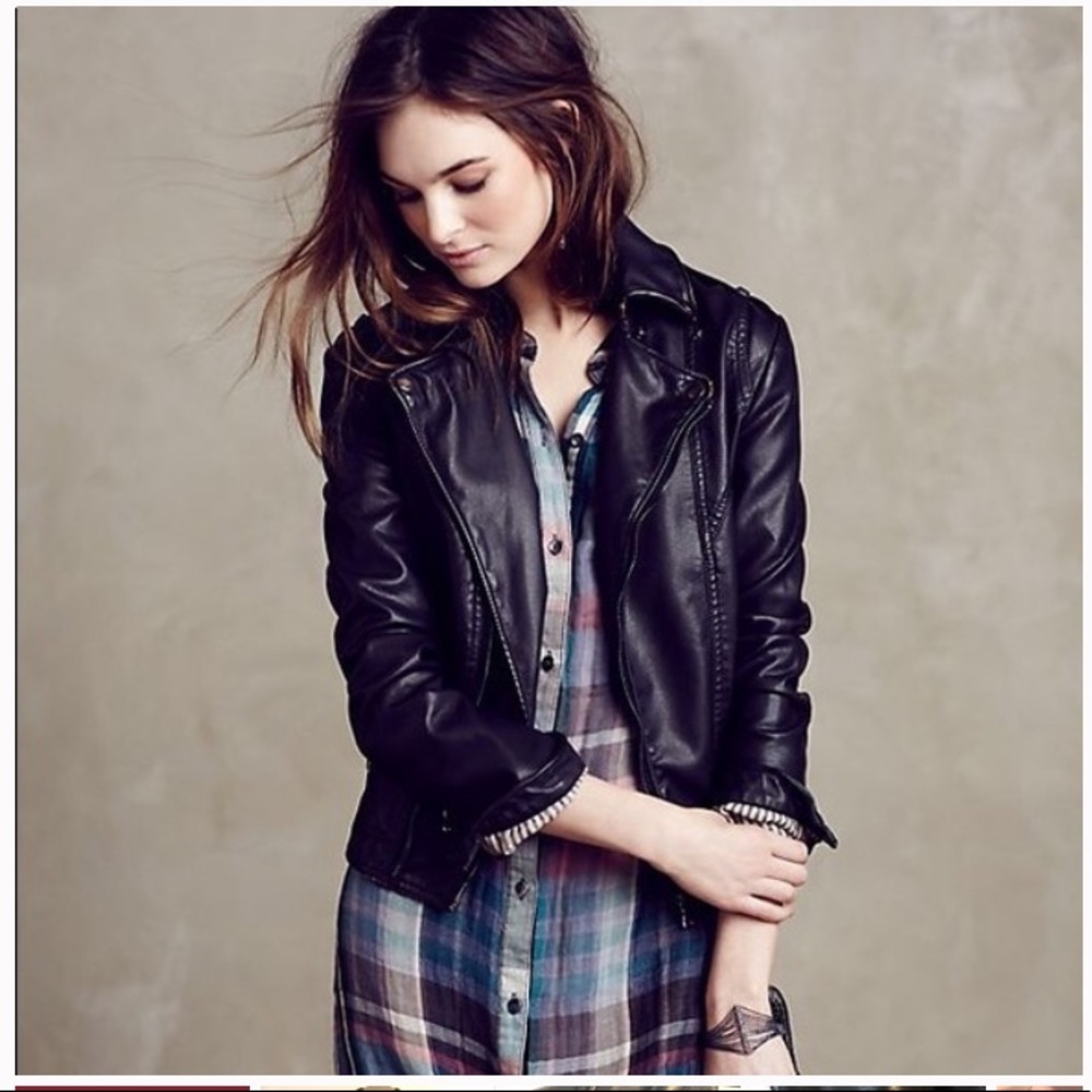 Anthro JKT Black Vegan Leather Moto Jacket Size M